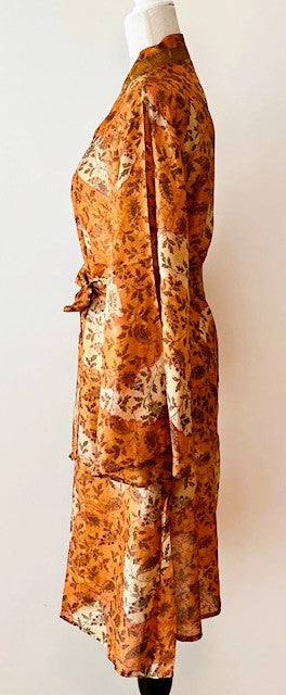 Cape Sleeve Silk Kimono Duster Dress : Hot New Style (Bronze)