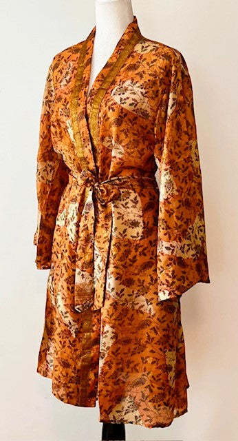 Cape Sleeve Silk Kimono Duster Dress : Hot New Style (Bronze)