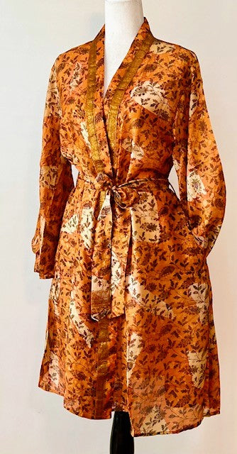 Cape Sleeve Silk Kimono Duster Dress : Hot New Style (Bronze)