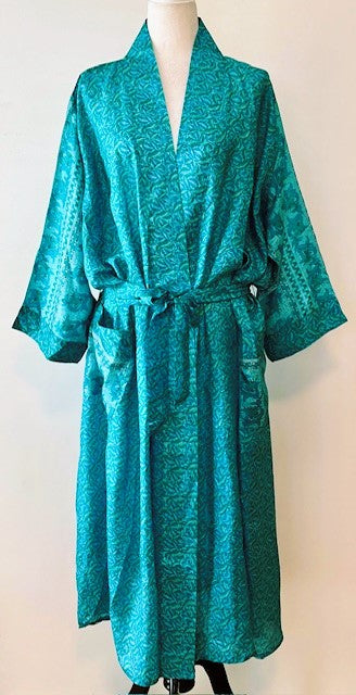 Cape Sleeve Silk Kimono Duster Dress : Hot New Style (Turquoise)