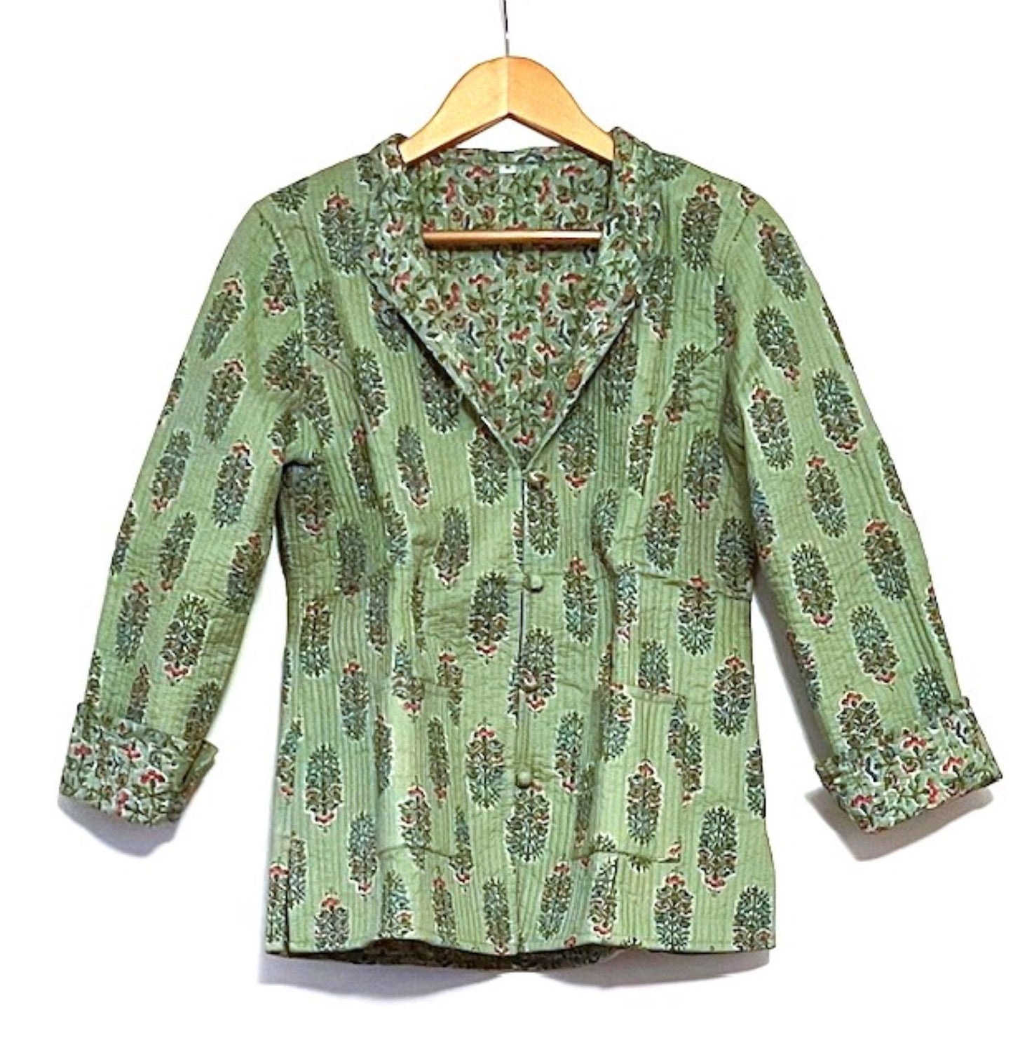 Luxe Cotton Quilted Womens Jacket, Fully Reversible (Green)