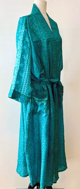 Cape Sleeve Silk Kimono Duster Dress : Hot New Style (Turquoise)