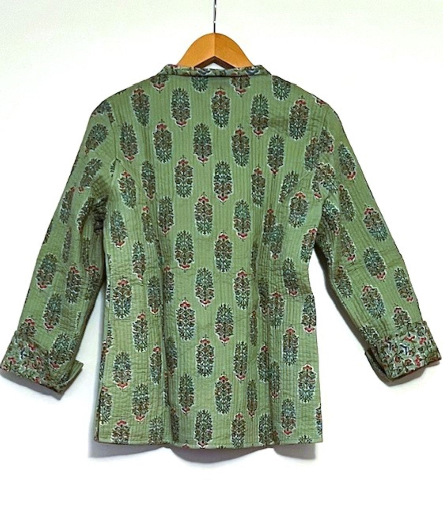 Luxe Cotton Quilted Womens Jacket, Fully Reversible (Green)