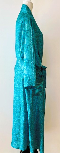 Cape Sleeve Silk Kimono Duster Dress : Hot New Style (Turquoise)