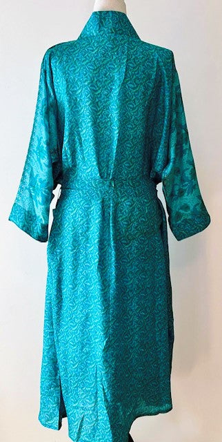 Cape Sleeve Silk Kimono Duster Dress : Hot New Style (Turquoise)