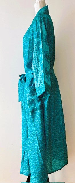 Cape Sleeve Silk Kimono Duster Dress : Hot New Style (Turquoise)