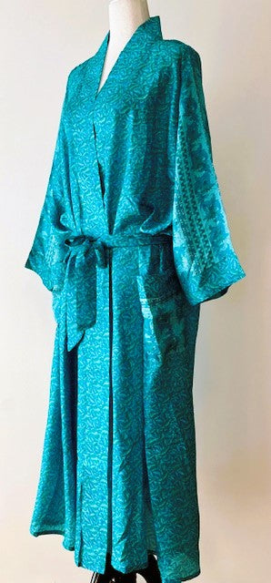 Cape Sleeve Silk Kimono Duster Dress : Hot New Style (Turquoise)