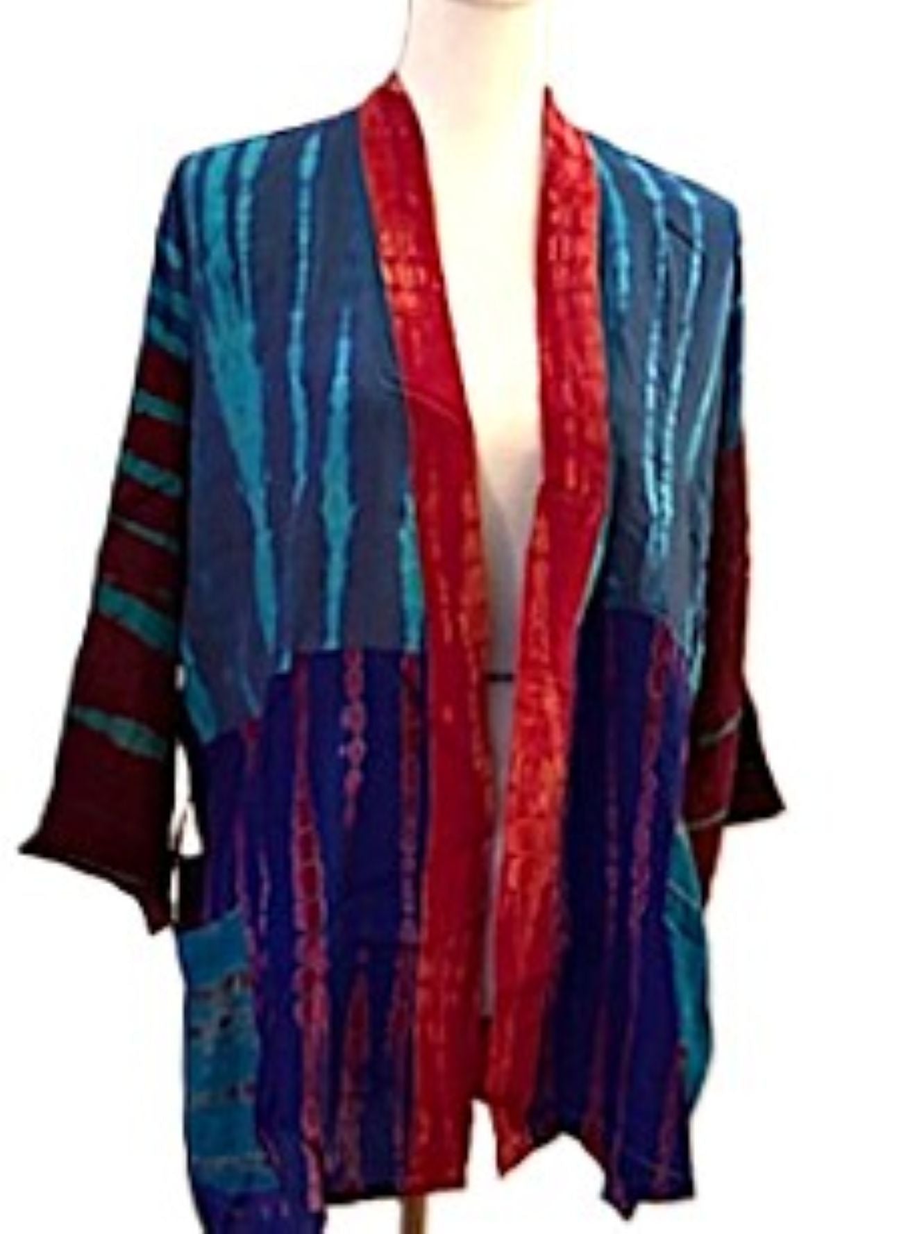 The Accessory In Demand, A Short Silk Kimono Jacket. A Tie Dye Beauty (Blue)