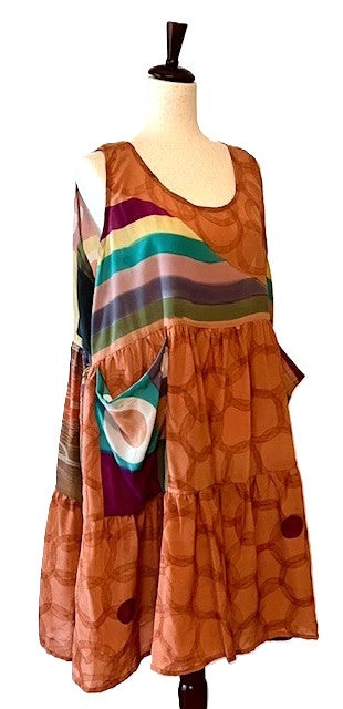 Kantha Bae Silk Meadow Mini Dress Twirls. (Salmon)