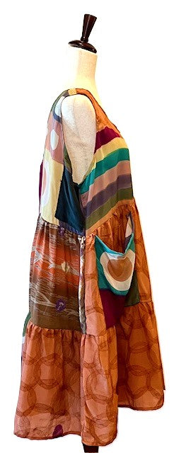 Kantha Bae Silk Meadow Mini Dress Twirls. (Salmon)