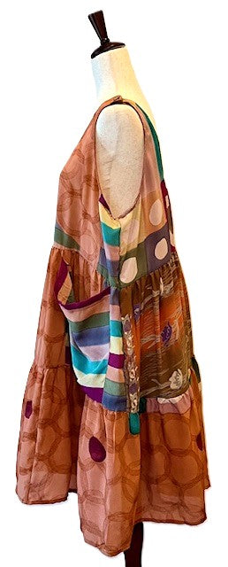 Kantha Bae Silk Meadow Mini Dress Twirls. (Salmon)