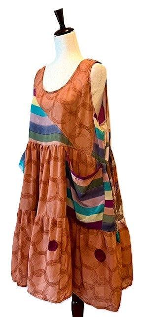 Kantha Bae Silk Meadow Mini Dress Twirls. (Salmon)