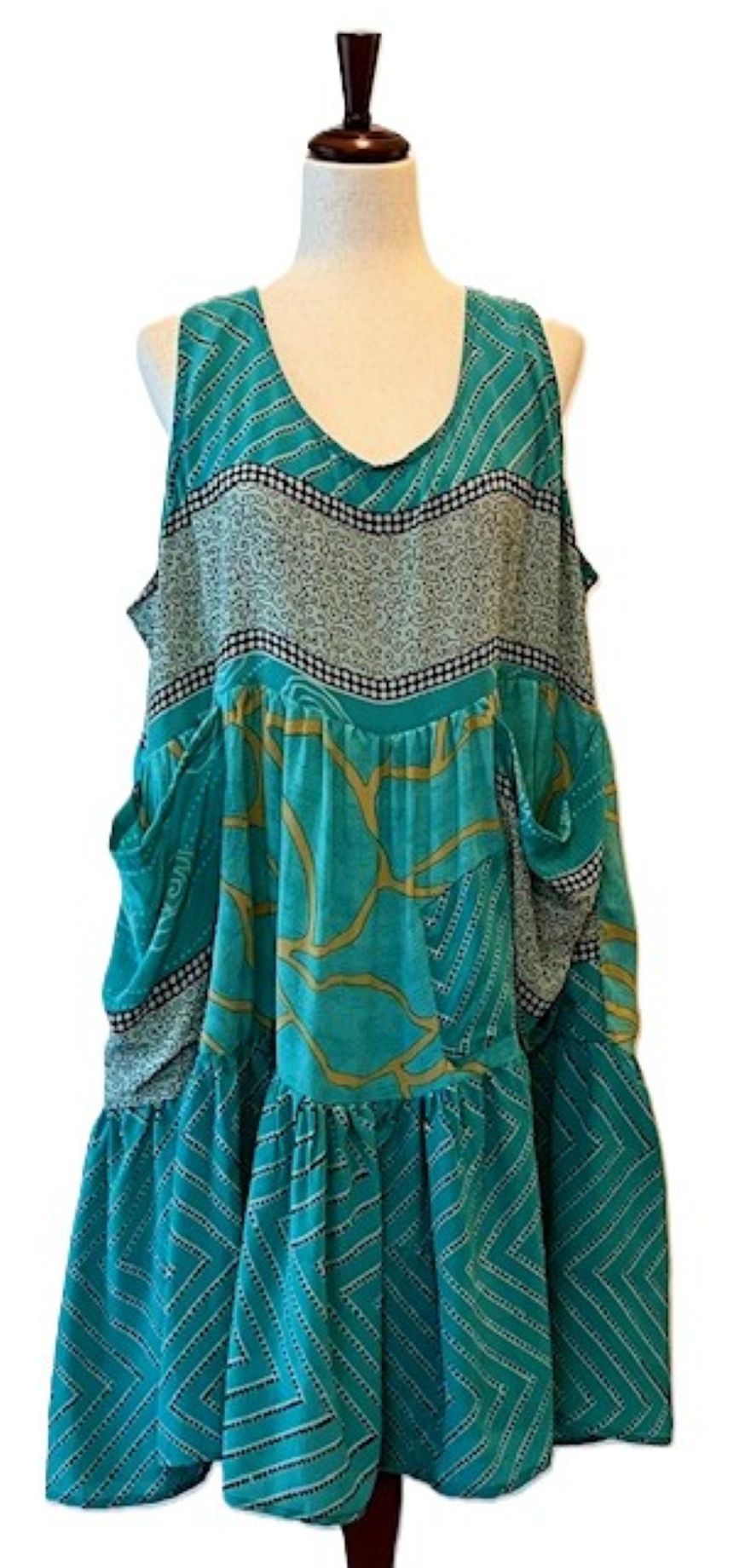 Kantha Bae Silk Meadow Mini Dress Twirls. (Teal)