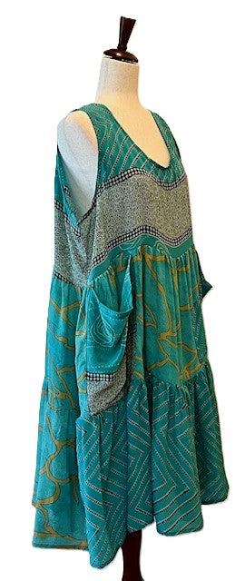 Kantha Bae Silk Meadow Mini Dress Twirls. (Teal)