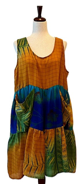 Kantha Bae Silk Meadow Mini Dress Twirls. (Jungle)