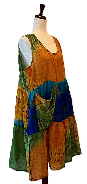 Kantha Bae Silk Meadow Mini Dress Twirls. (Jungle)