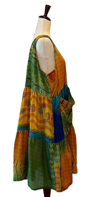 Kantha Bae Silk Meadow Mini Dress Twirls. (Jungle)