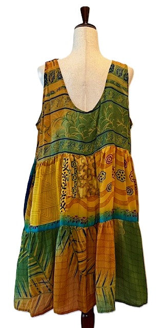 Kantha Bae Silk Meadow Mini Dress Twirls. (Jungle)