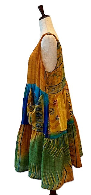 Kantha Bae Silk Meadow Mini Dress Twirls. (Jungle)