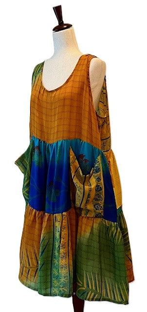 Kantha Bae Silk Meadow Mini Dress Twirls. (Jungle)