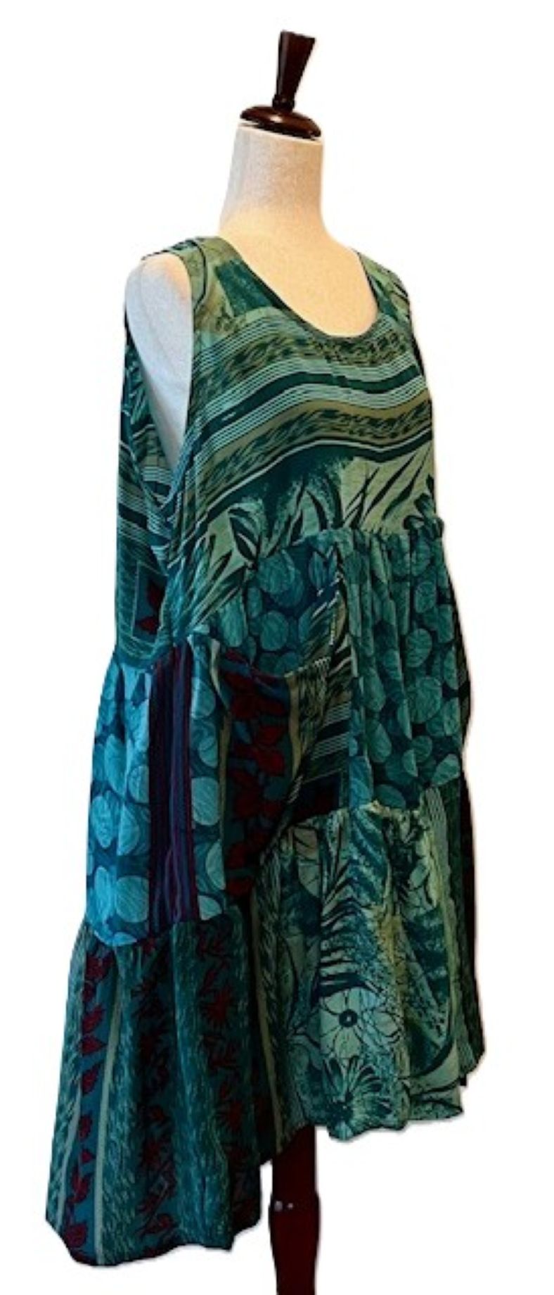 Kantha Bae Silk Meadow Mini Dress Twirls. (Teal Blue)