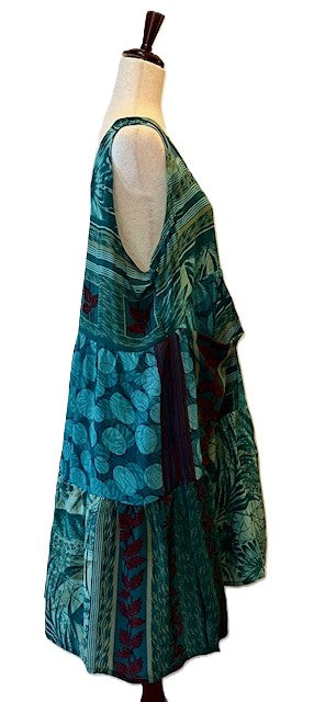 Kantha Bae Silk Meadow Mini Dress Twirls. (Teal Blue)