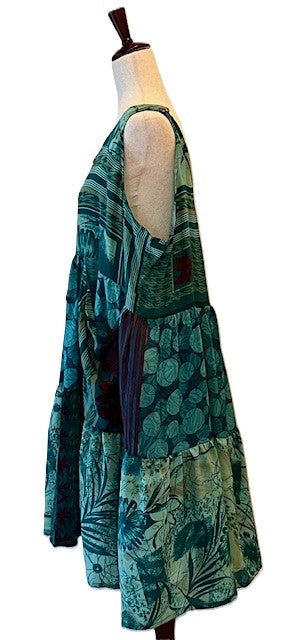 Kantha Bae Silk Meadow Mini Dress Twirls. (Teal Blue)
