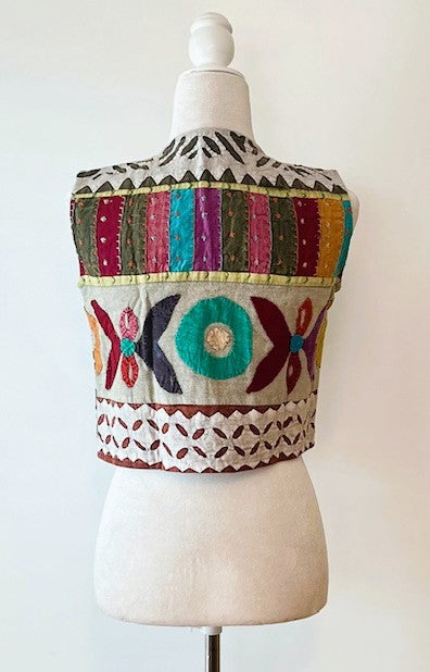 Cutwork Short Kantha Vest (Green tones)
