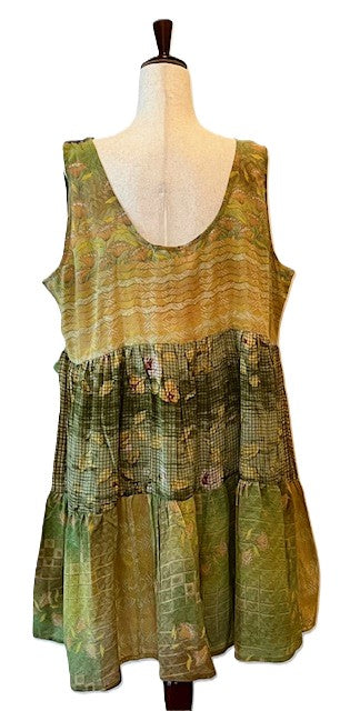 Kantha Bae Silk Meadow Mini Dress Twirls. (Light Green)
