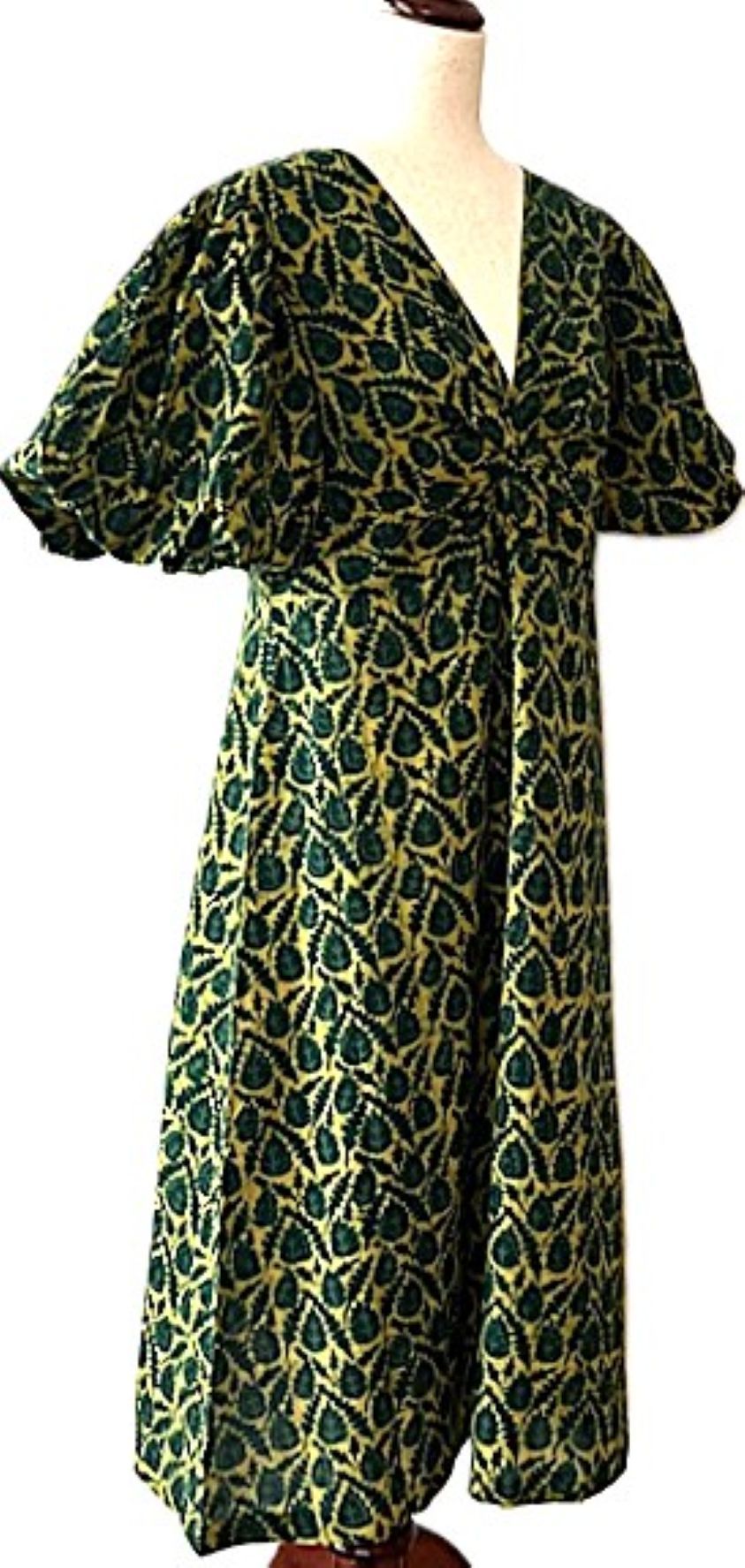 Sophisticated Block Print Maxi Dress In A Complex Print. (Green)