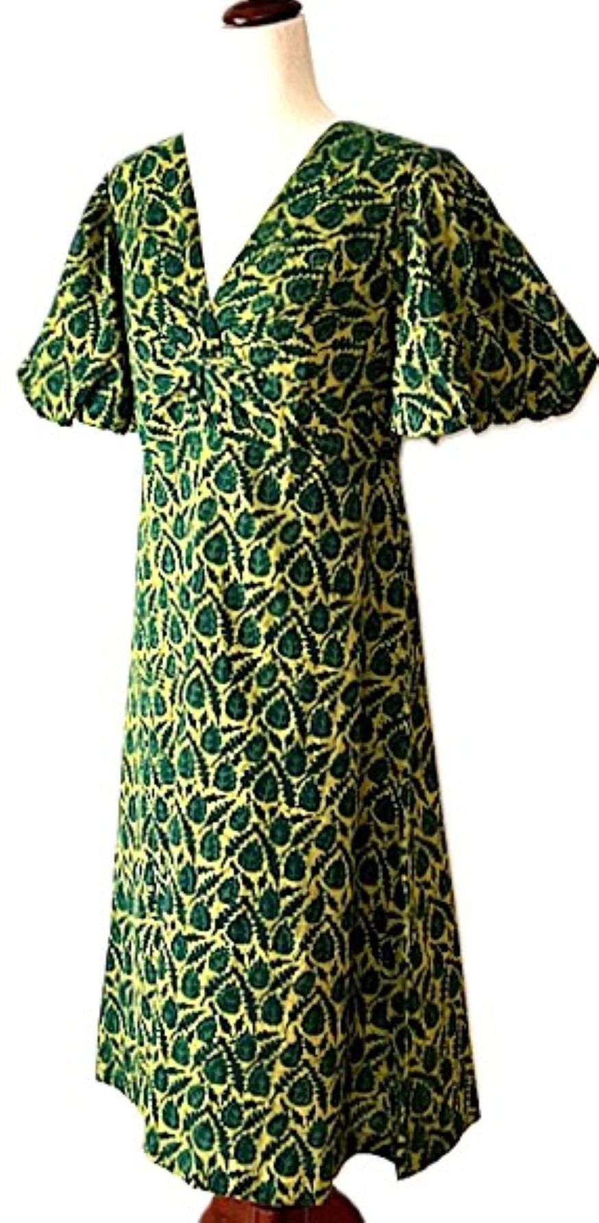 Sophisticated Block Print Maxi Dress In A Complex Print. (Green)