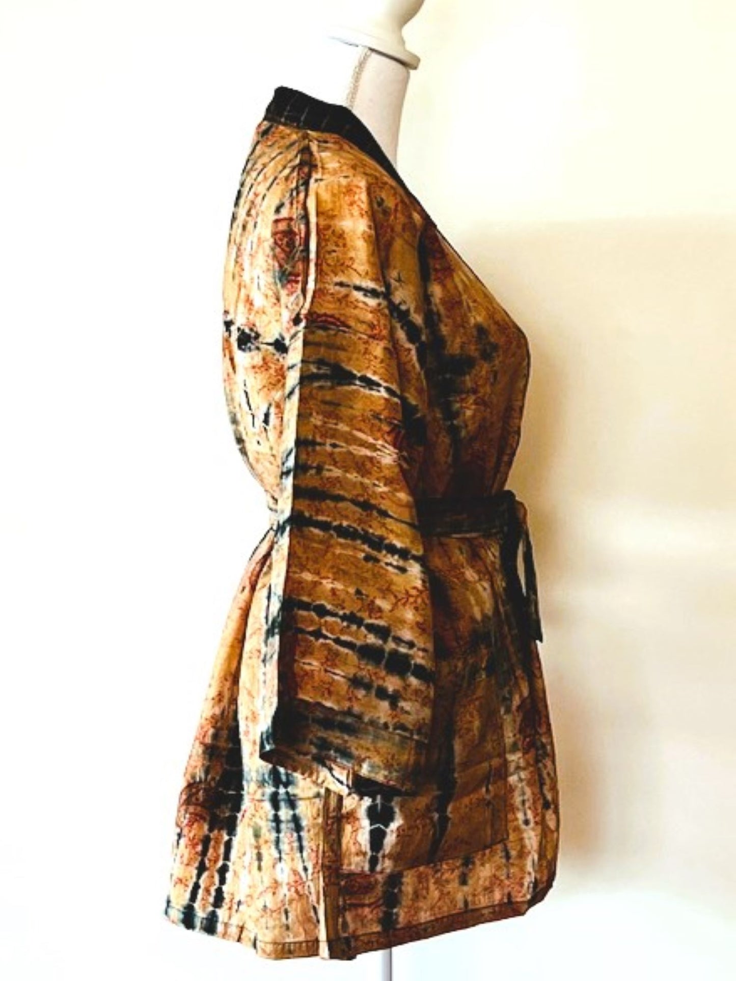 The Accessory In Demand, A Short Silk Kimono Jacket. A Tie Dye Beauty In Bronze.