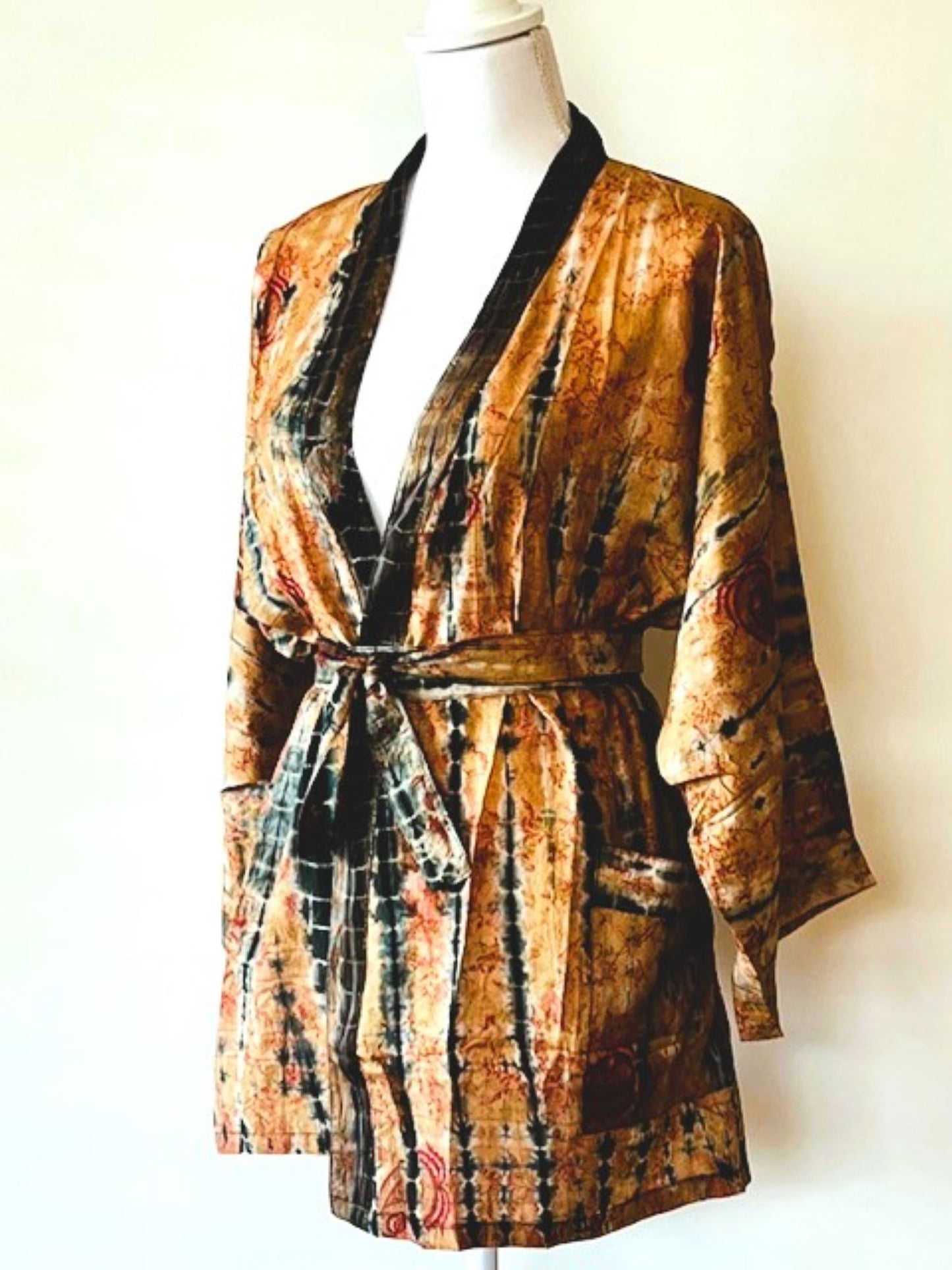 The Accessory In Demand, A Short Silk Kimono Jacket. A Tie Dye Beauty In Bronze.
