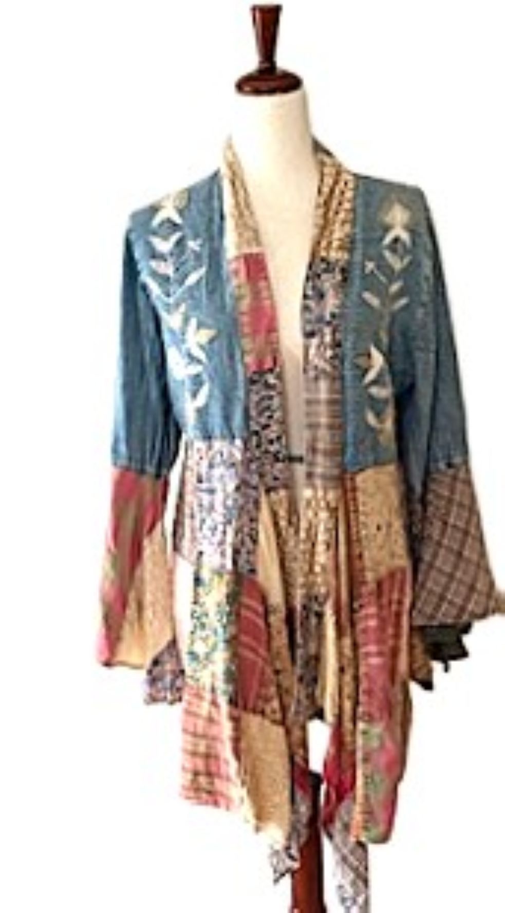 Jacket, Patchwork Kimono Shrug With Boho Bell Sleeve (Multicolor)