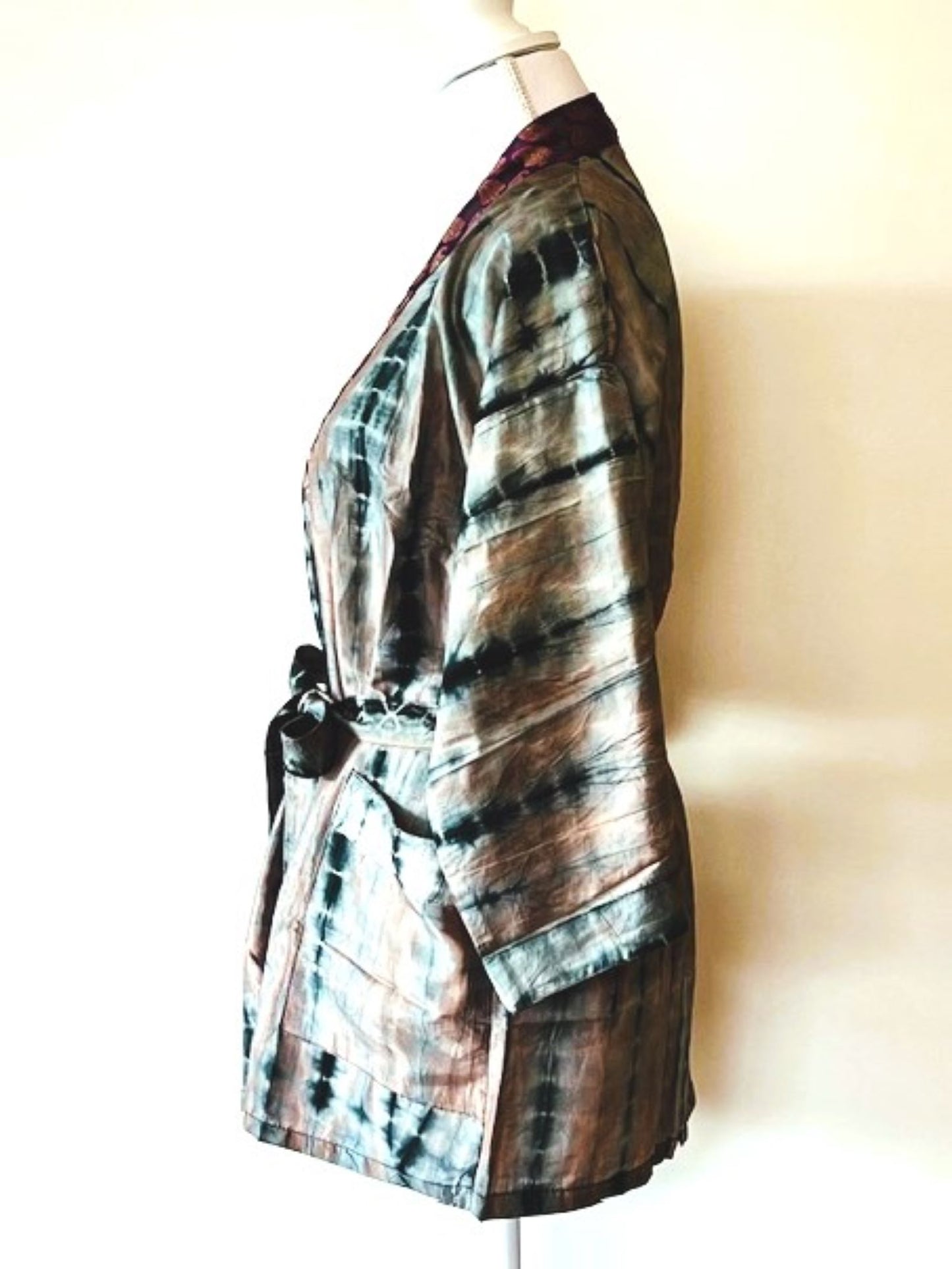 The Accessory In Demand, A Short Silk Kimono Jacket. A Tie Dye Beauty In Silver.