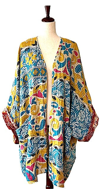 Solutions Open Kimono Jacket Provides Versatility (Blue Yellow)