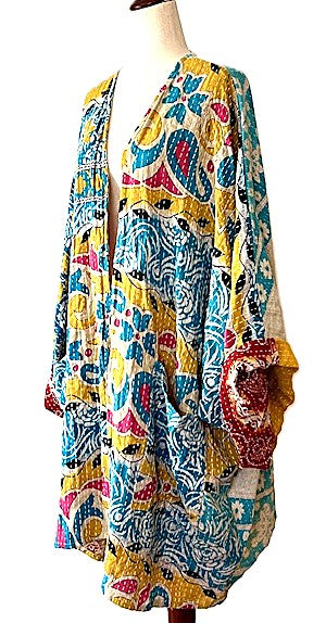 Solutions Open Kimono Jacket Provides Versatility (Blue Yellow)