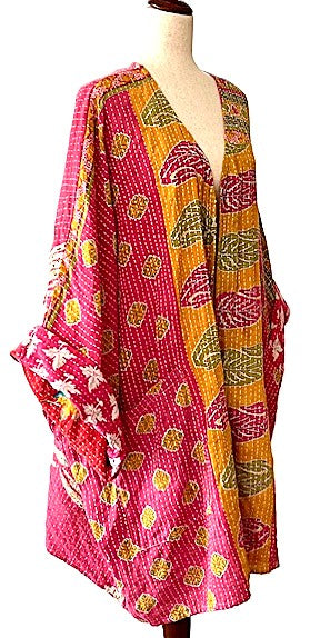 Solutions Open Kimono Jacket Provides Versatility (Pink Yellow)