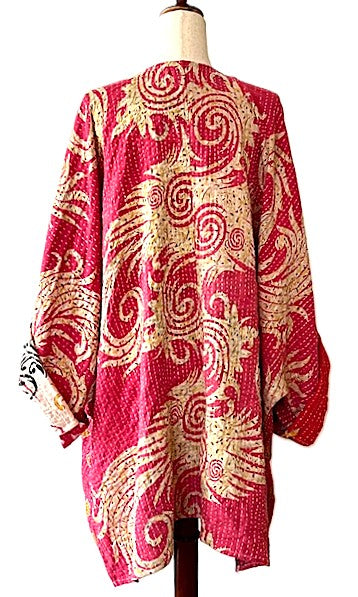 Solutions Open Kimono Jacket Provides Versatility (Pink Yellow)