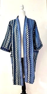 Sophisticated Handmade Kantha Jacket Is Timeless (Mixed Blue Stripes)
