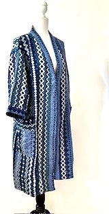 Sophisticated Handmade Kantha Jacket Is Timeless (Mixed Blue Stripes)