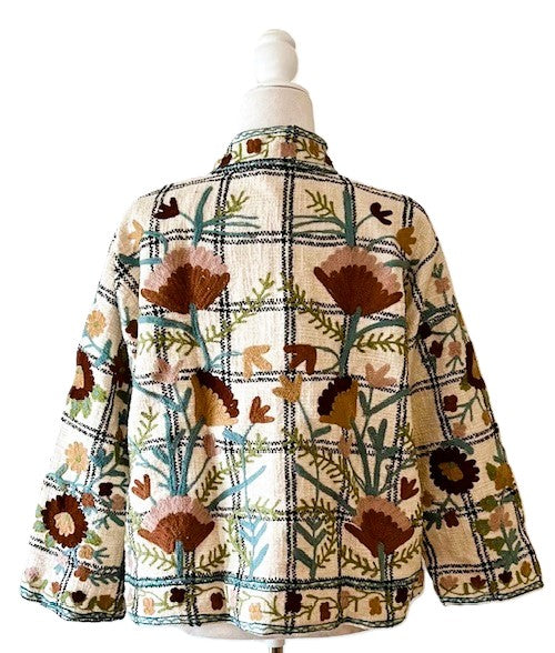 Wearable Art In This Hand Embroidered Reversible Short Jacket. (Cream)