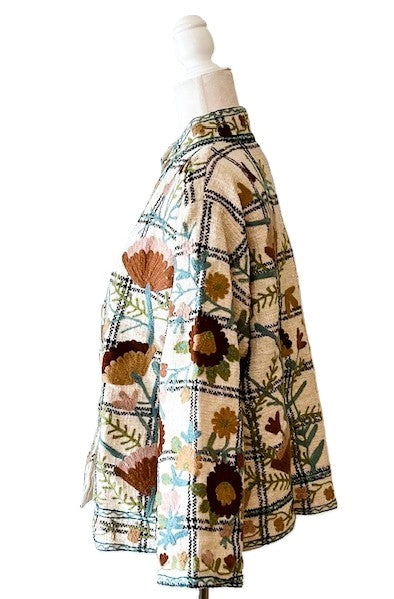 Wearable Art In This Hand Embroidered Reversible Short Jacket. (Cream)