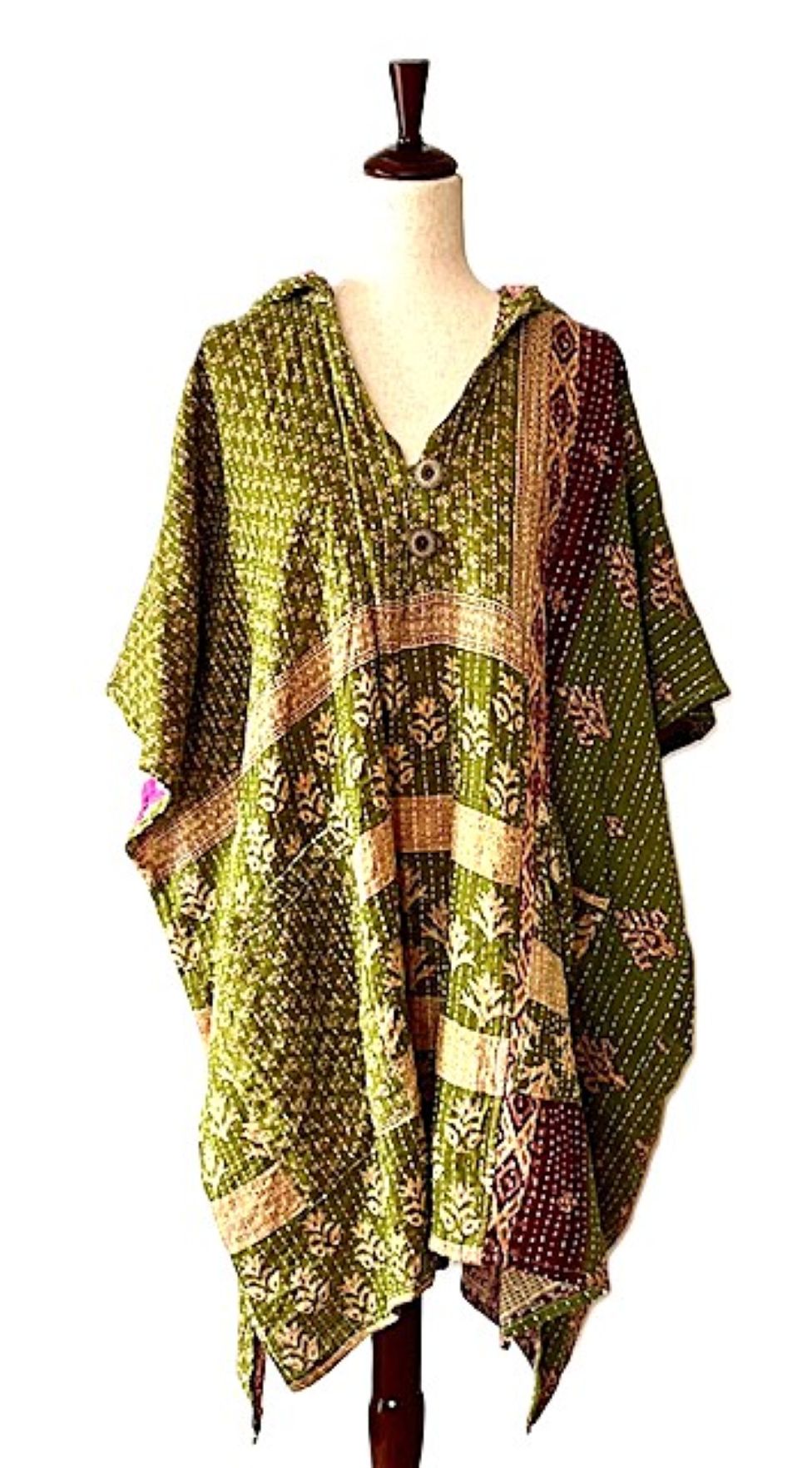 Kantha Bae Peace and Love Poncho, Summer Weight (Olive)