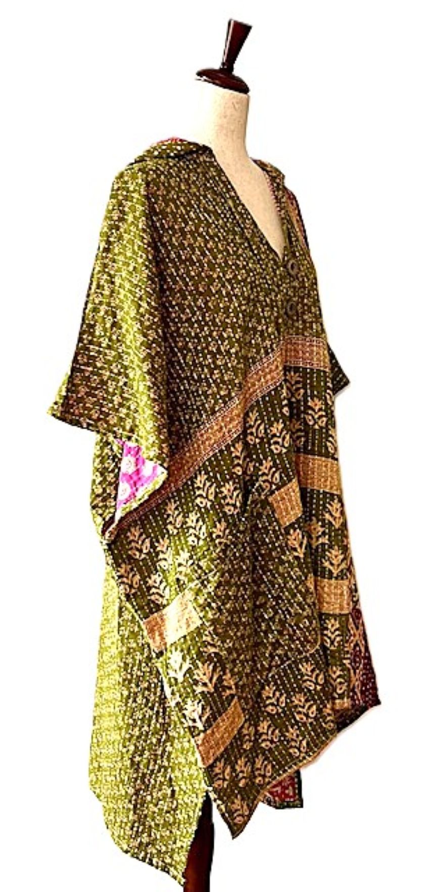 Kantha Bae Peace and Love Poncho, Summer Weight (Olive)