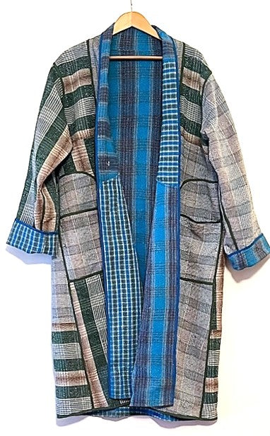 Specialty Collection: Designer Patchwork Hand Embroidered. Classic and Tailored. (Blue Stripe)