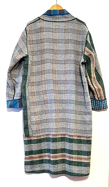 Specialty Collection: Designer Patchwork Hand Embroidered. Classic and Tailored. (Blue Stripe)