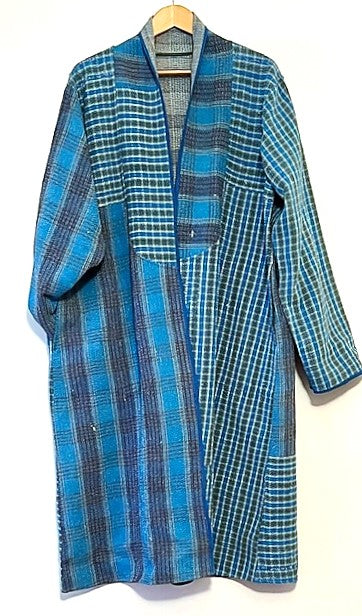 Specialty Collection: Designer Patchwork Hand Embroidered. Classic and Tailored. (Blue Stripe)
