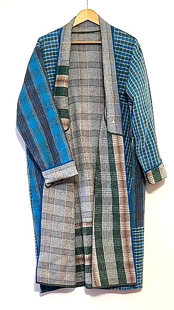 Specialty Collection: Designer Patchwork Hand Embroidered. Classic and Tailored. (Blue Stripe)