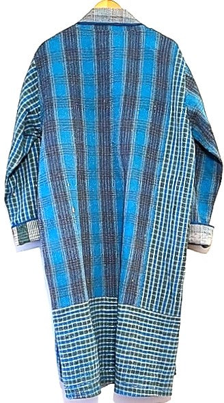 Specialty Collection: Designer Patchwork Hand Embroidered. Classic and Tailored. (Blue Stripe)
